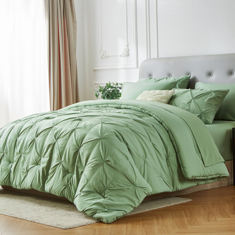 7pieces(full/queen/king)lightweight Solid Pinch Pleat Comforter Set For All Seasons, Twin(5 Pieces), Soft & Comfortable Bed In A Bag Set For Student/friends/family, A Cloud-like Sleeping Space , Spring/summer/autumn/winter, Great Gift/home Decor
