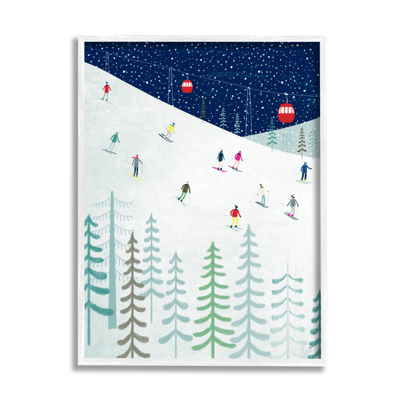 «Skiing Night Sky Winter Slopes» encadré sur bois par Andrew Thornton, impression, H 30 po x l 24 po x P 1,5 po
