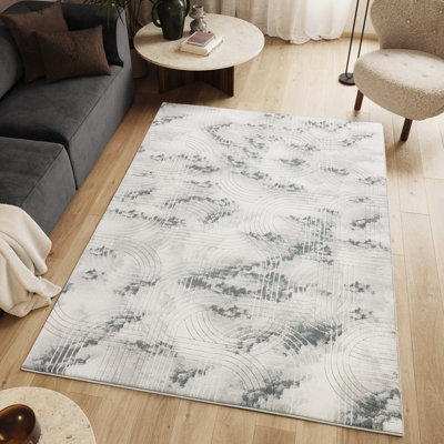 Geometric Pattern Area Rug, 63 In. X 87 In., Grunge Style, And Grey Colors, Machine - Made Soft Underfoot, High Traffic Rectangle Inches Wide, Deep, Patterns, Shades, , For Entryways