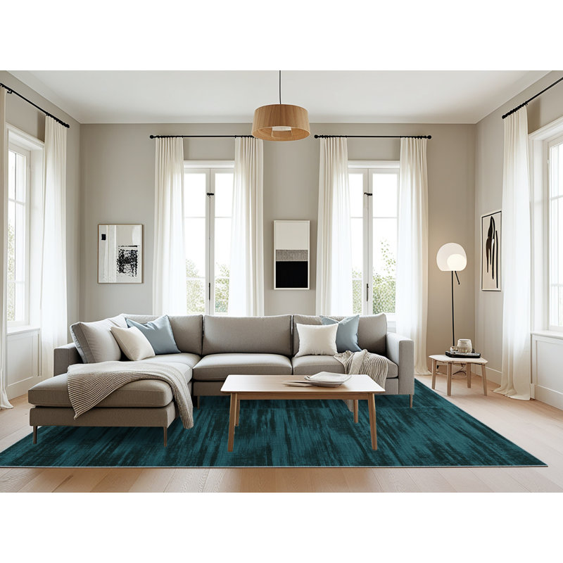 Tapis bleu abstrait lavable à la machine, Rectangle 8 pi x 10 pi