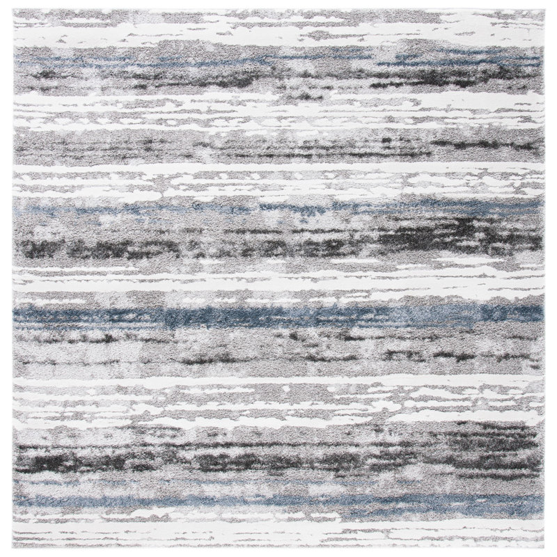Southport Stripe Gray/Blue Area Rug, Square 6'7"
