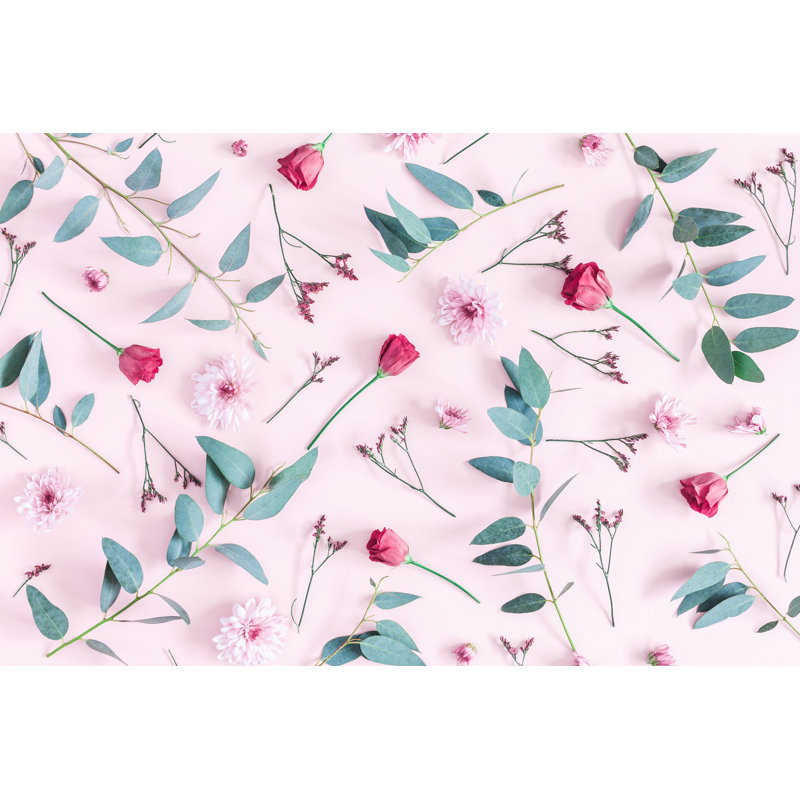 Pink Flowers And Eucalyptus Branches - Wrapped Canvas Print, 30cm H x 46cm W x 3.8cm D