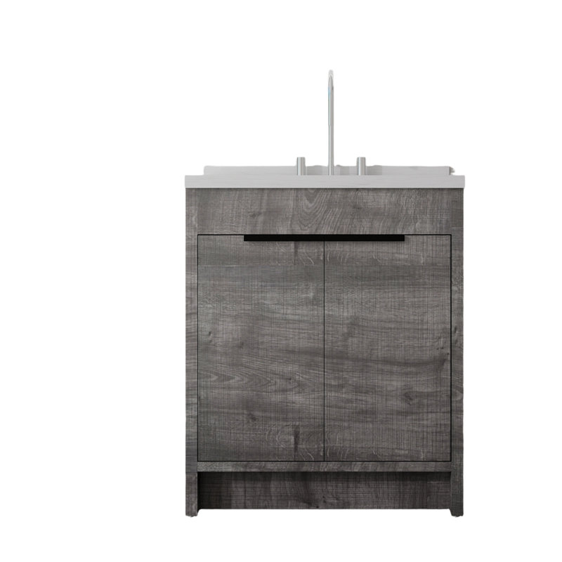 Meuble-lavabo autoportant de 30 po avec lavabo et porte à fermeture en douceur, Grey, 30"