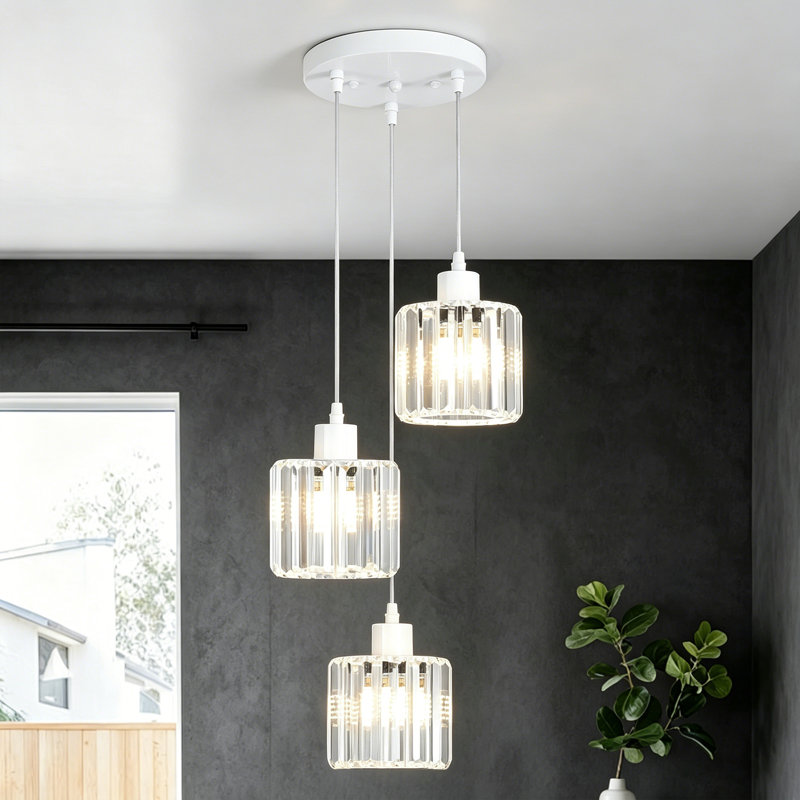 Lustre rond en cristal à 3 lumières avec abat-jour en cristal Stacyann, Blanc
