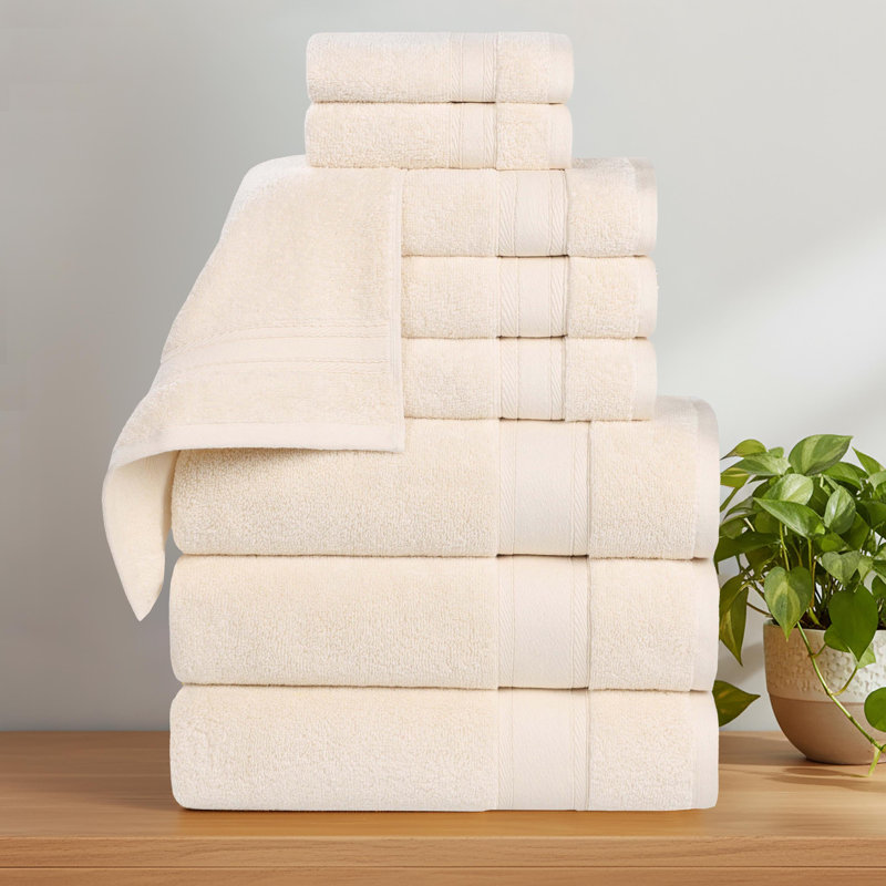 Ensemble de serviettes en coton Nile Mills Zero-Twist avec bordure Dobby - séchage rapide, Ivoire ivoire