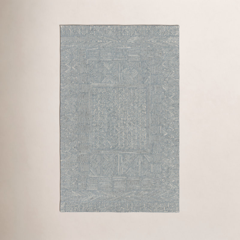 Geometric Area Rug in Blue/Cream, Rectangle 6' x 9'