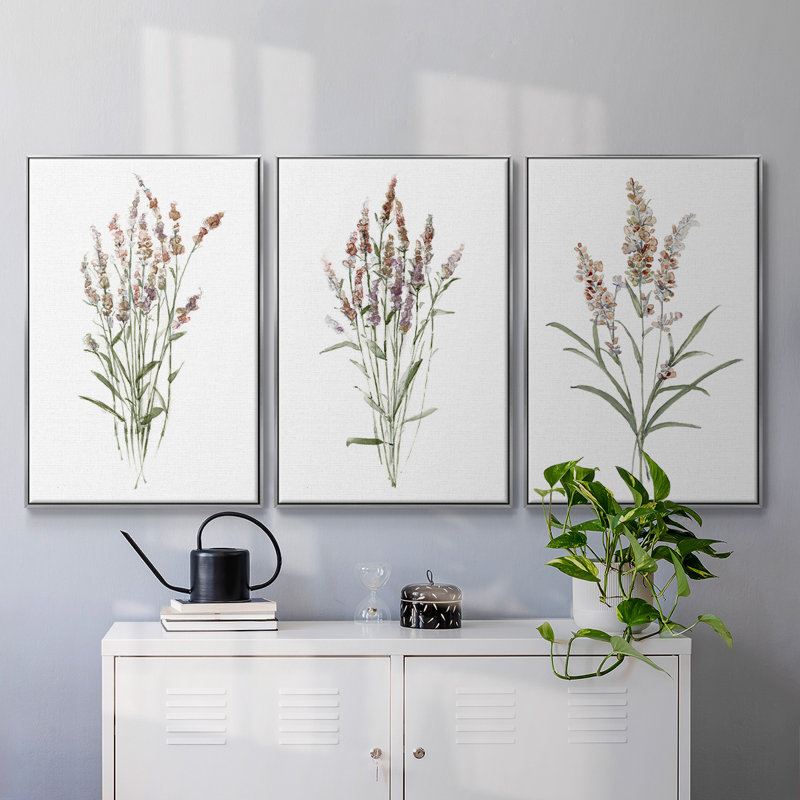 Ensemble de 3 reproductions de photos sur toile Dicat Botanical I, Argent, H 40 po x l 78 po