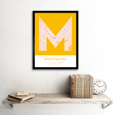 Mississauga City Map Mississauga Yellow - Single Picture Frame Typography