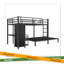 Structure de lit superposé grand sur grand avec garde-robe intégrée, lit superposé en métal avec bureau et chaises de rangement, noir