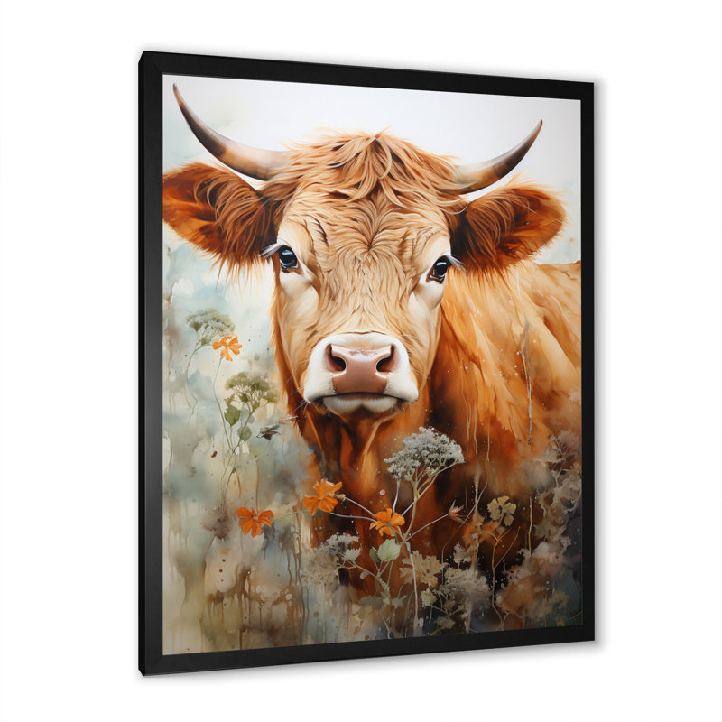 Kenderick " Cow Petals Field II ", Black Picture Framed, 32" H x 16" W x 1.5" D