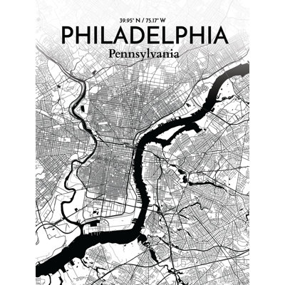 « philadelphia city map », reproduction d’impression sur affiche en encre