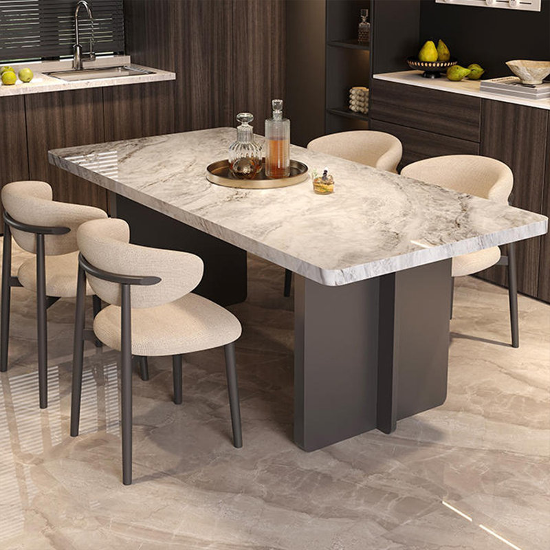 4 - Person Black Rectangular Sintered Stone + Manufactured Wood Dining Table Set, H 29,53 po x L 94,49 po x l 31,5 po