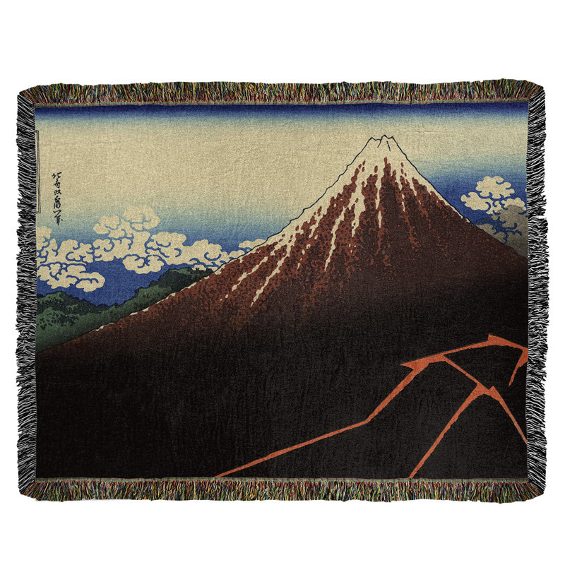 Jeté en coton katsushika hokusai, lightning sous le sommet, Rouge / Bleu
