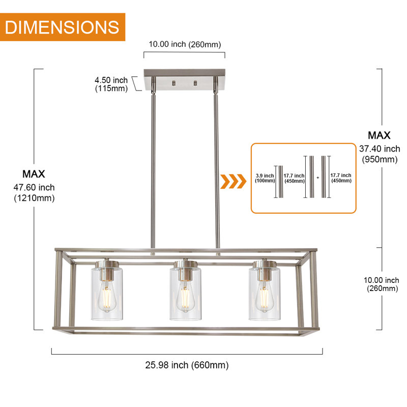 Laga 3 - Light Kitchen Island Pendant, Brushed Nickel