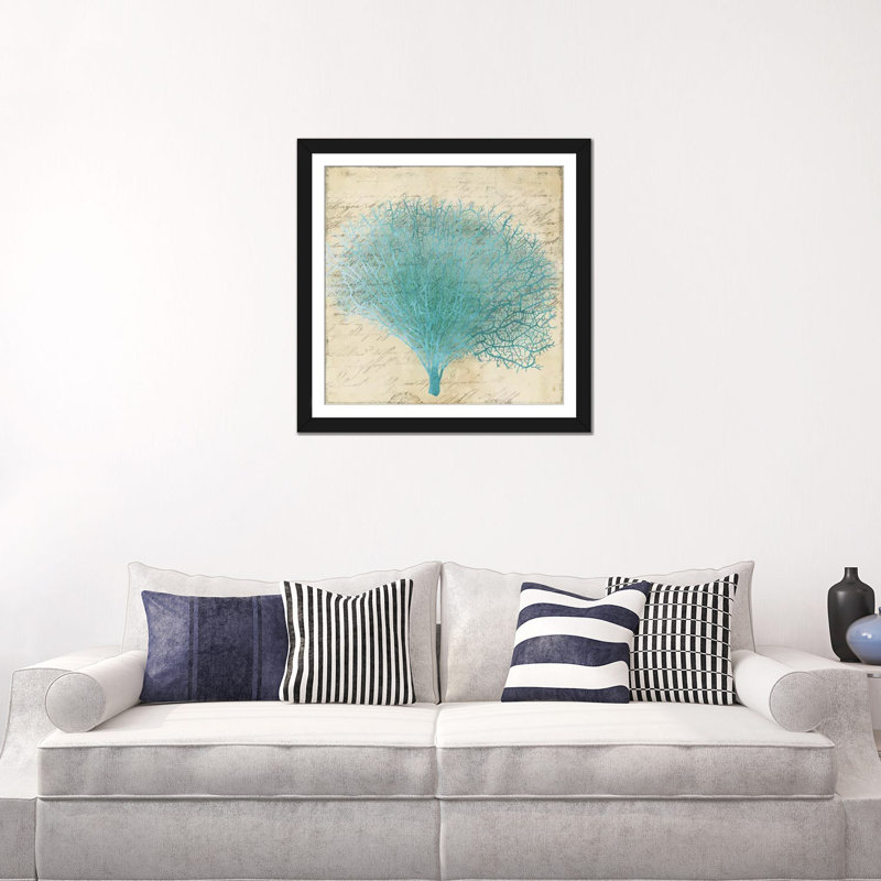 «Blue Coral III», reproduction sur toile, H 16 po x l 16 po x P 1 po, Papier d'art encadré noir, Blanc