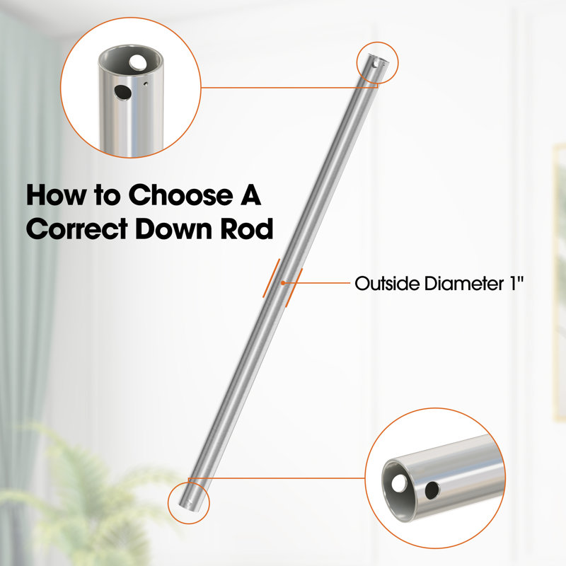 Non-Threaded Ceiling Fan Downrod, 48" H x 1" W x 1" D, Silver