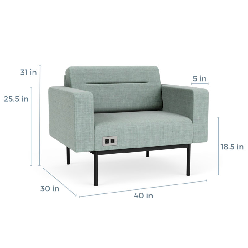 Fauteuil de réception avec accoudoirs Darsey, Noir, Chambray Seafoam, Avec alimentation