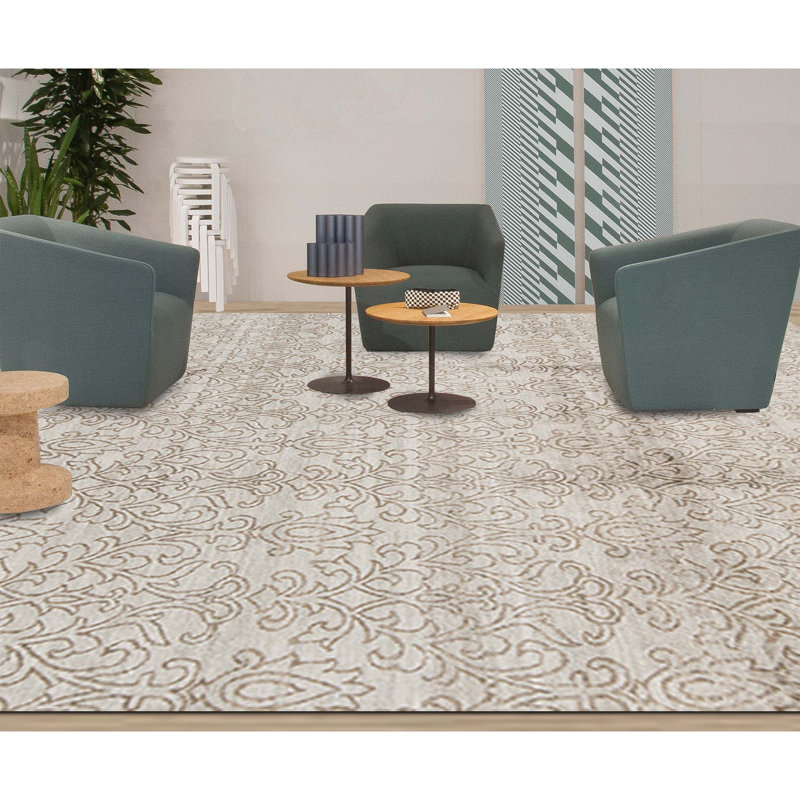 Rayon Floral Area Rug in Camel/Gray