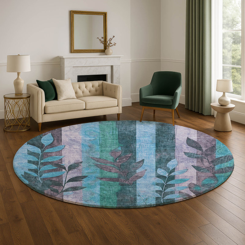 Premium Machine Washable Mayfield AMF1871 Floral Rug, Round 8'