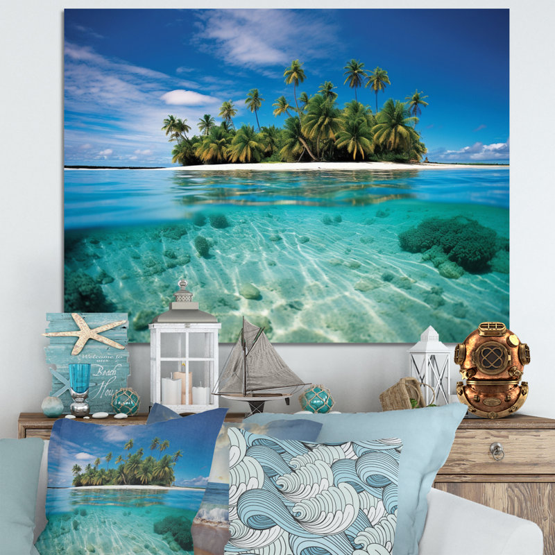 Photo de plage, évasion tropicale V - plage, art mural, H 16 po x l 32 po x P 1 po, Toile tendue