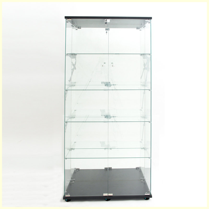 Vitrine moderne en verre trempé avec bande lumineuse à DEL Bluetooth, Noir