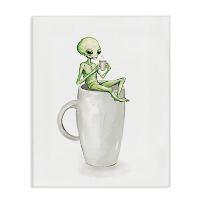 Alien & Coffee Mug Canvas Wall Art by Ziwei Li