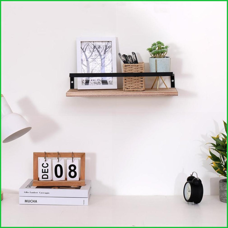 Floating Shelves Set of 2, 16.5”W x5.5”D Rustic Natural Wood Wall Mounted | Natural Wood | Metal &amp; Wood