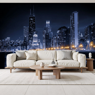Papier peint adhésif pelez et collez, horizon de Chicago, papier peint amovible en PVC, l 100 po x l 144 po, peinture murale auto-adhésive, décoration pour chambre à coucher