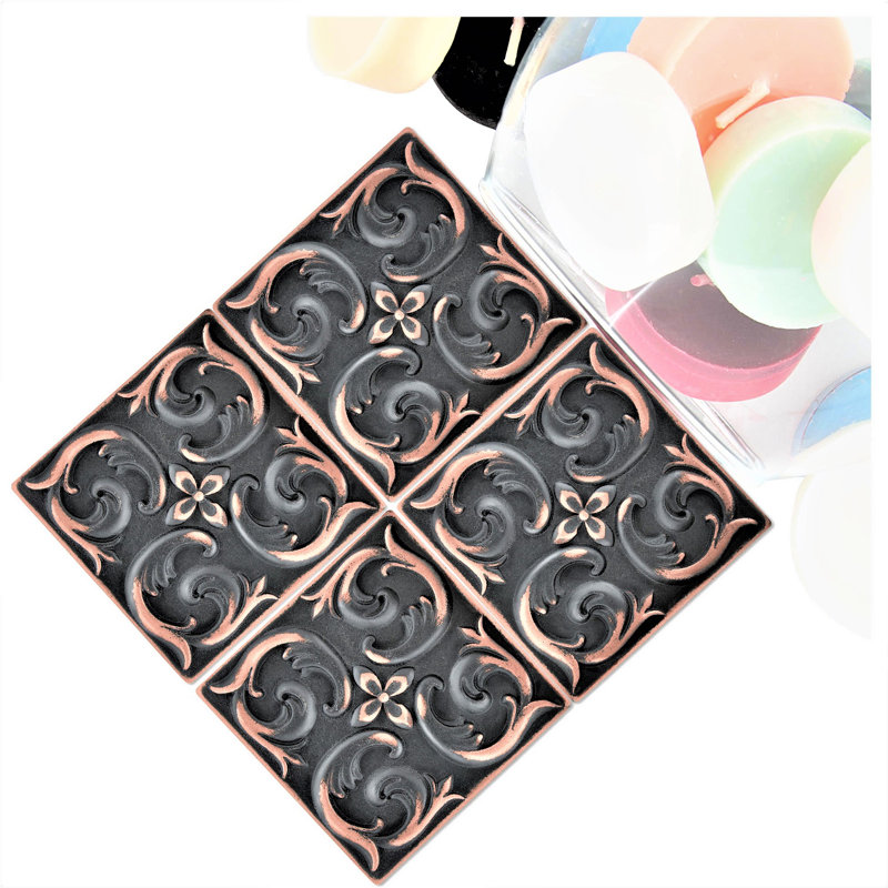 2'' x 2'' Hand Painted Resin Decorative Accent Tile, Oil Rubbed Bronze