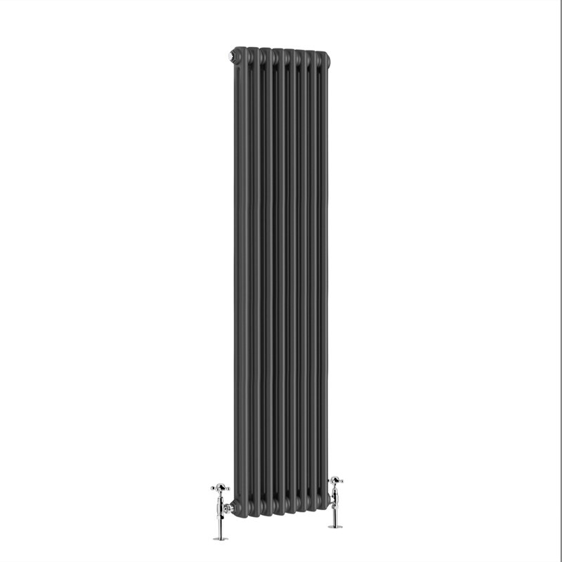 Valda Vertical Traditional 2 Column Designer Radiator, Anthracite, 180cm H x 38cm W