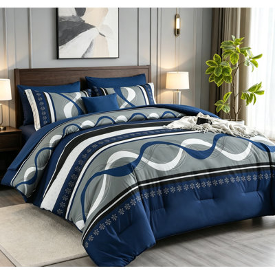 Ensemble de couette bleu marine Queen 8 pièces de style bohème, livré dans un sac