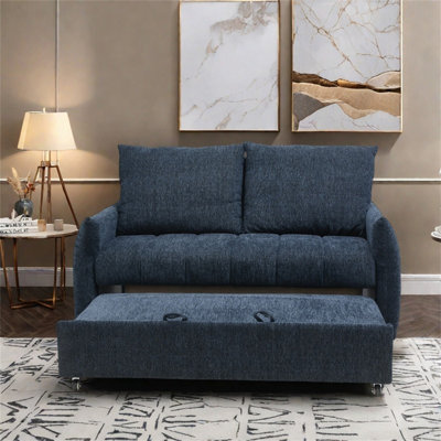 Canapé-lit de 57,48 po en tissu bleu marine avec dossier réglable