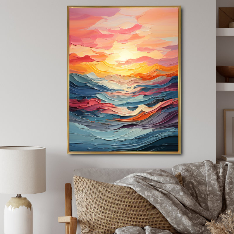 «Iseah Bold Pastel Sunset III», reproduction sur toile, H 32 po x l 16 po x P 1 po, Cadre flottant doré