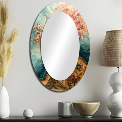 Golden Cherry Blossom Tree Garden of Ephemeral Beauty I - Miroir mural traditionnel ovale