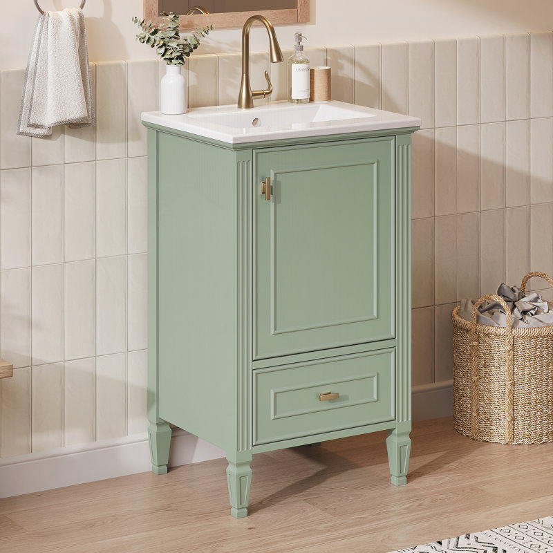 Meuble-lavabo de 20 po avec lavabo en céramique, Vert