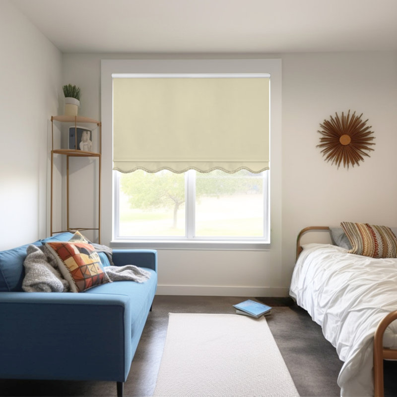 Beaman Cordless Blackout Window Roller Shade, Cream Solid (Fringe), 56.5"W x 64"L