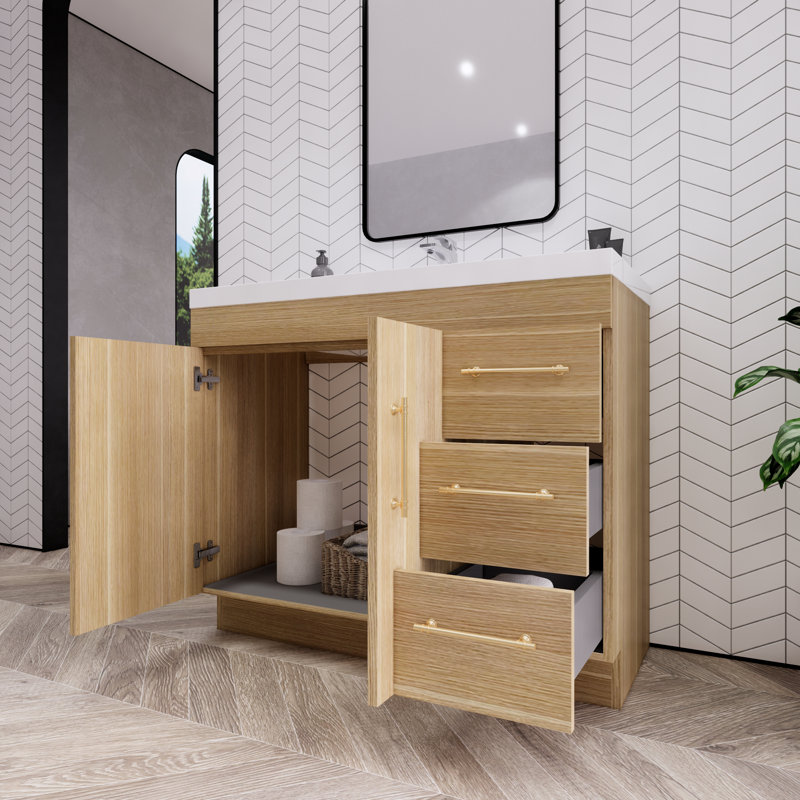 Ensemble de meuble-lavabo simple 42 po Eliza, Chêne champagne