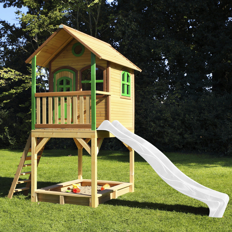 AXI 370cm W x 191cm D Outdoor Hemlock Wood Playhouse, Brown/Green/White