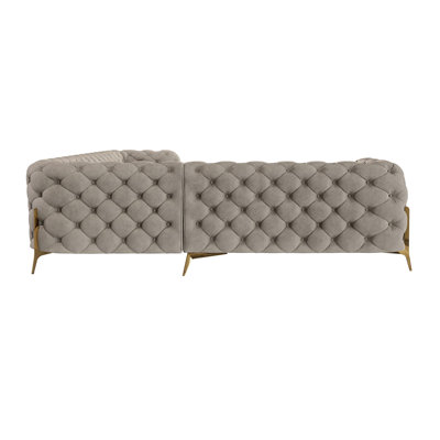Chesterfield Corner Sofa L-Shape  with Gold Metal Legs