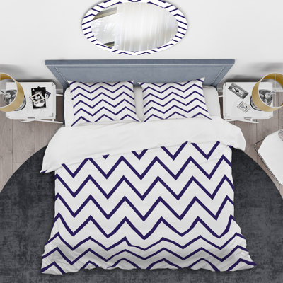 Chevron bleu en zigzag - ensemble de housse de couette abstrait - microfibre de polyester