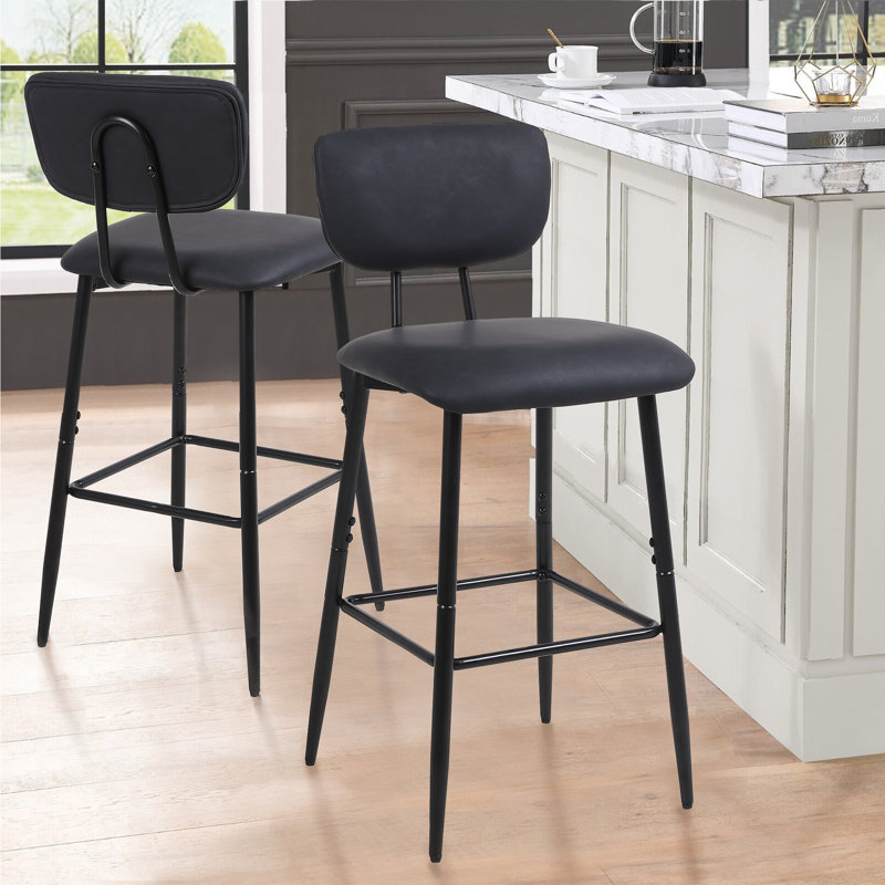 Upholstered Counter Stool with Metal Frame, Black
