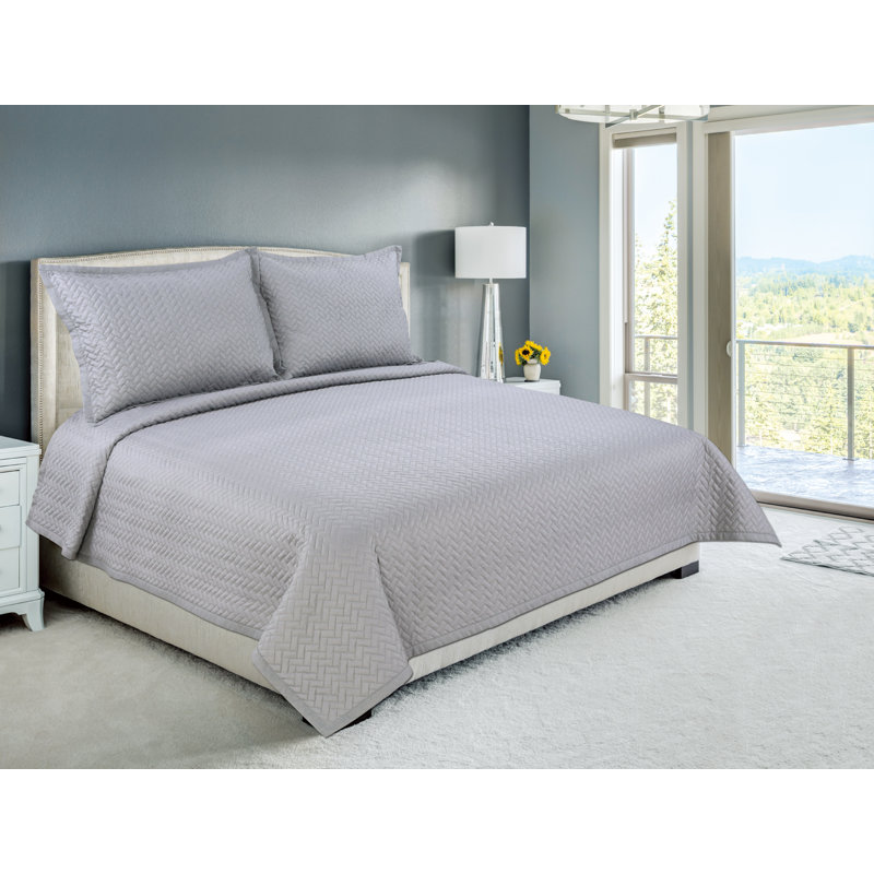 Ensemble de courtepointe brodée d'été 2 pièces Marina Soft Home Marina, Courtepointe simple + 1 Taie décorative, gris