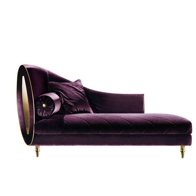 Ramone Velvet Chaise Lounge, Purple, Left Hand Facing