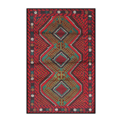 Tapis rouge/gris/bleu zone contemporaine