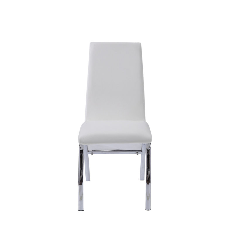 Chaise d'appoint sans accoudoirs à dossier haut en cuir synthétique blanc avec dossier haut en similicuir blanc et pieds courbés en métal à motif uni PU Capacité de 17 lb Profondeur sans tablier Poids: 19 po