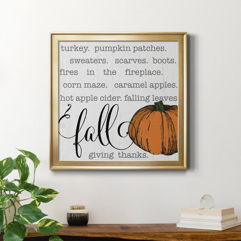 «Fall Giving Thanks» - Reproduction d'art textuel sur toile encadrée, Or, H 34,5 po x l 34,5 po x P 1,5 po
