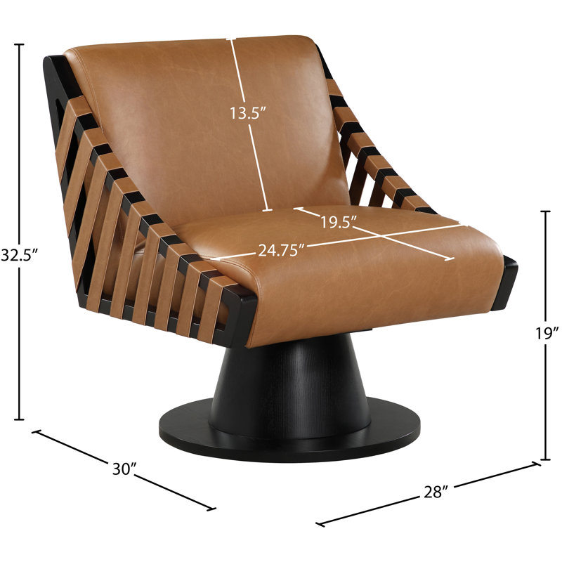 Quinton Vegan Leather Swivel Accent Chair, Cognac Vegan Leather, Black