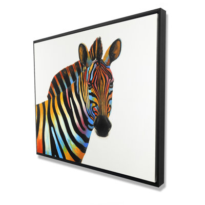 Colorful Profile View of a Zebra - Black Framed Canvas Art