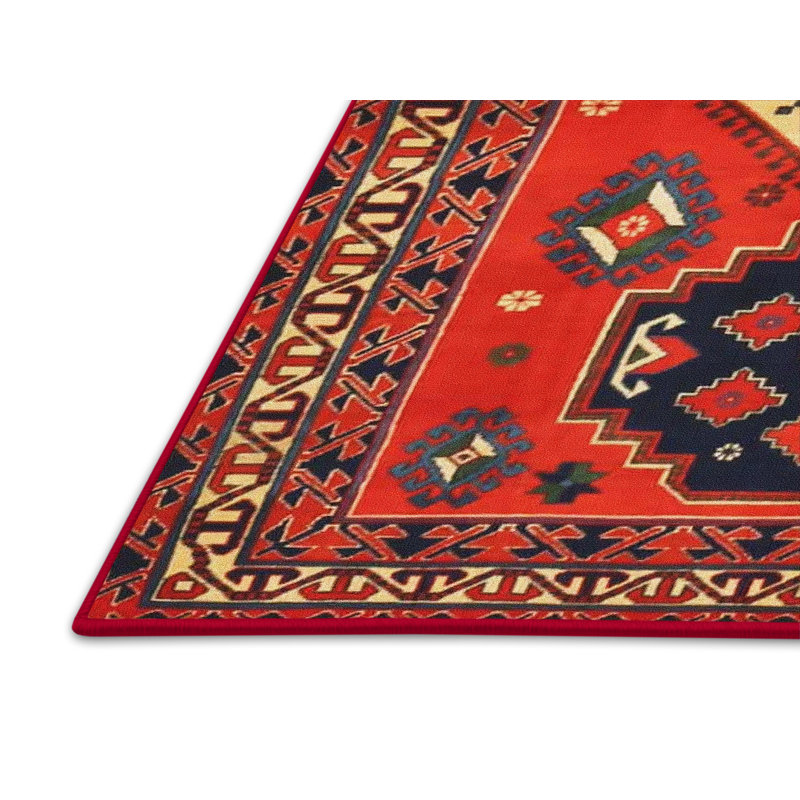 Tapis oriental en laine / polyester tissé à la machine à tisser à la machine / noir / bleu, Rectangle 8 pi x 12 pi