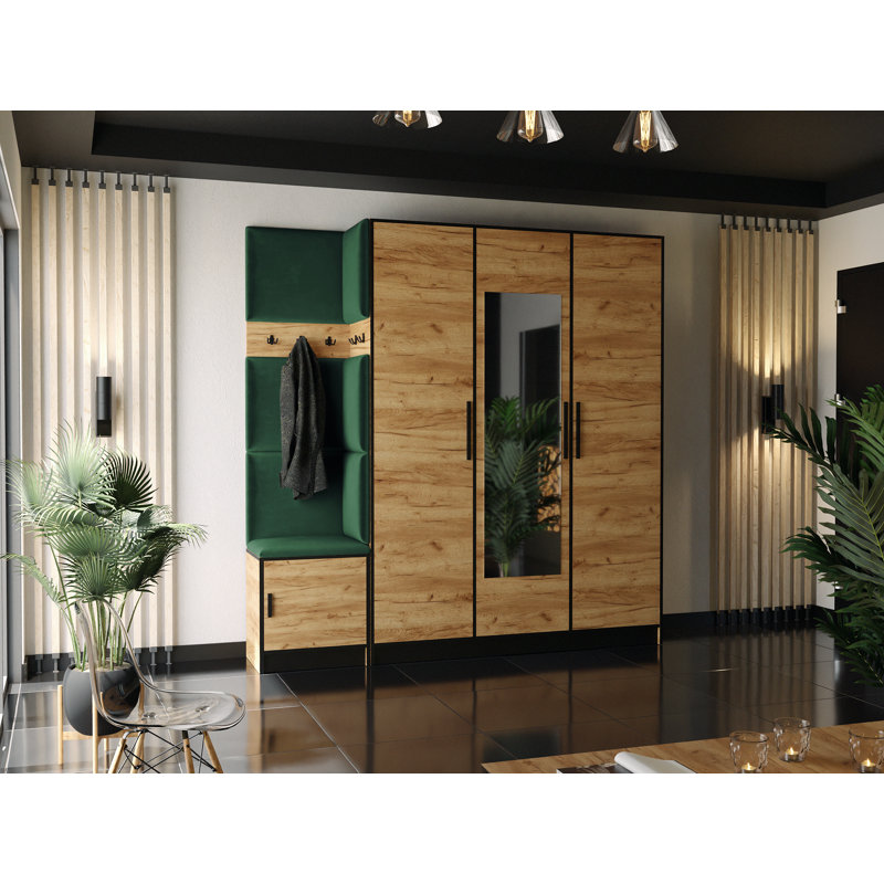 Tahana Hall Tree 210cm Wide with Bench, Oak/Green
